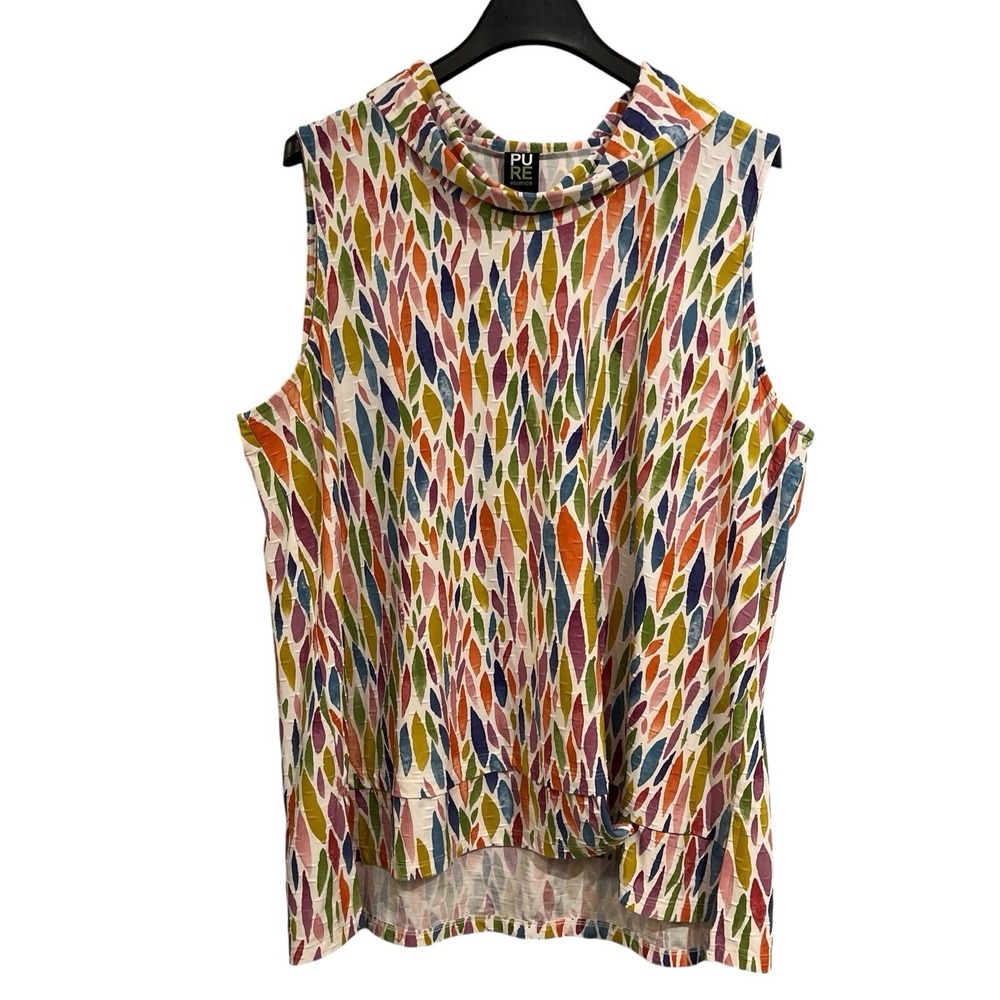 Pure Essence Top Women 2X Colorful Artsy‎ Geometric Print Cowell Neck Sleeveless